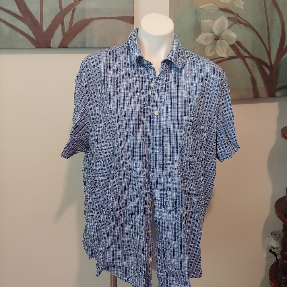 Cherokee‎ blue plaid button down short sleeve shirt